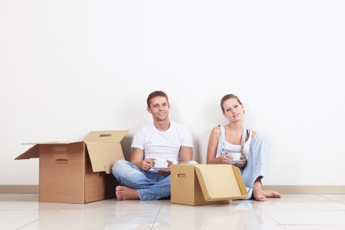 Packaged boxes and furniture loaded into a removal van in Balham